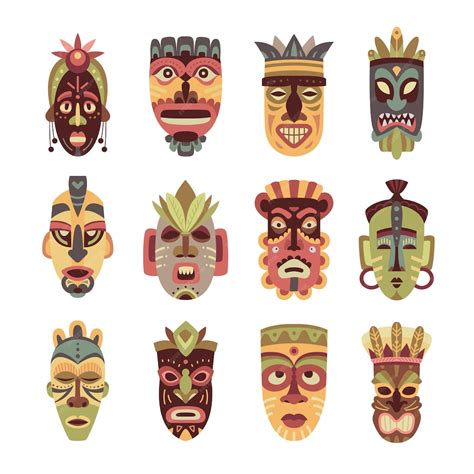 Máscara De Tiki Africana Plana étnica Máscaras De ídolos Hawaianos Diseño Tribal Nativo Cara De