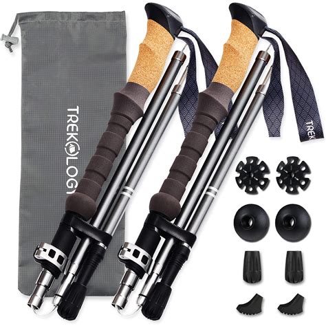 Trekology Cork Handle Trekking Hiking Poles 2pc Collapsible Walking Sticks