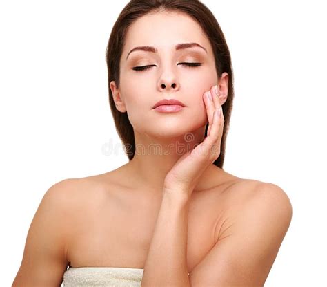 Beautiful Spa Woman With Clean Beauty Skin Touching Her Face Stock