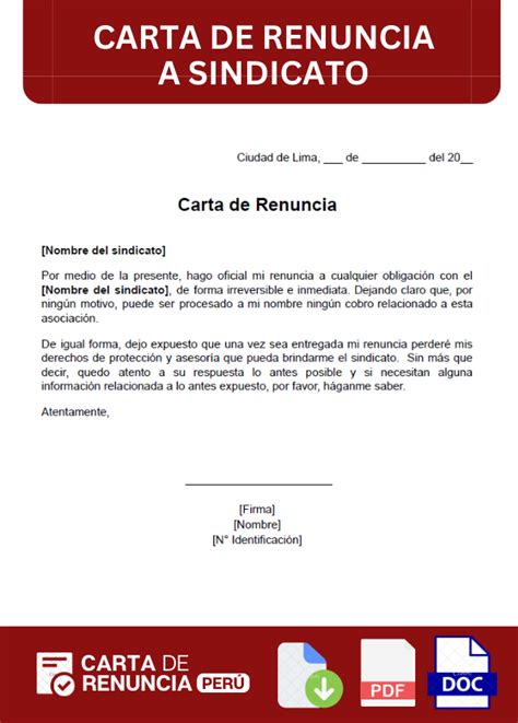 Carta De Renuncia A Sindicato Ejemplos Y Modelos ️