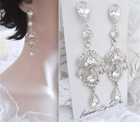 Long Crystal Earrings Chandelier Earrings Brides Earrings