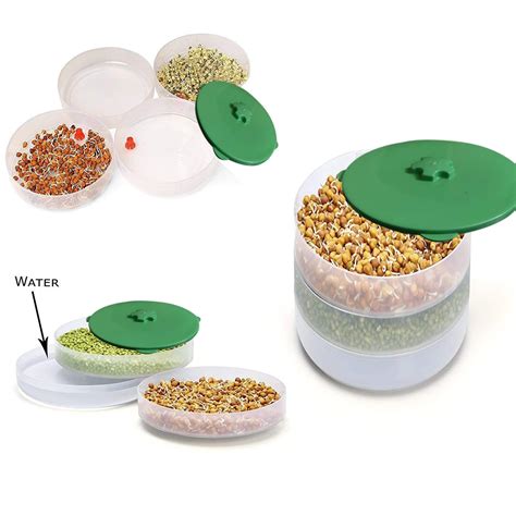 Plastic Hygienic Sprout Maker Box With 3 Container Green Color