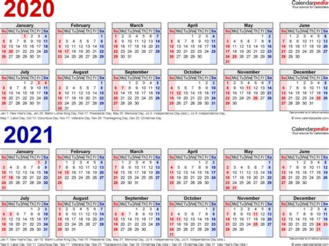 2020 2021 Calendar Printable Calendar Templates