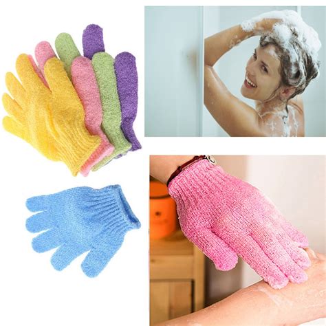 2 Pcs Shower Bath Gloves Exfoliating Wash Skin Spa Massage Body Scrubber Cleaner 5 Colors Skin