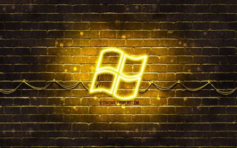 Download Wallpapers Windows Yellow Logo 4k Yellow Brickwall Windows