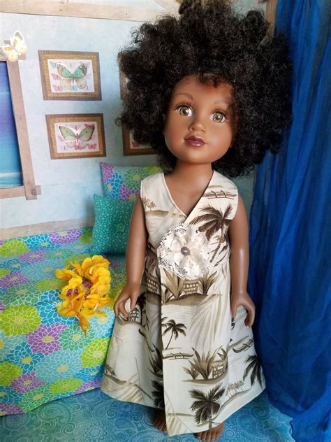 Cream Hawaiian Maxi Dress Perfect For Your 18 Inch Dolls Tropical
