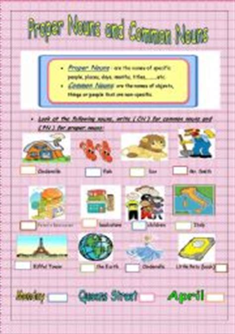 great common  proper nouns worksheets  grade  answer key