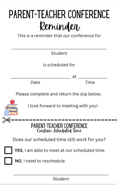 Parent Teacher Conference Reminder Sheet Etsy