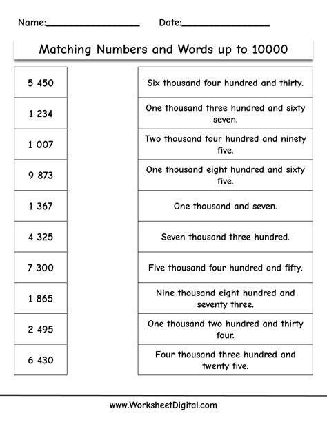 Writing Numbers Up To 10000 Worksheet