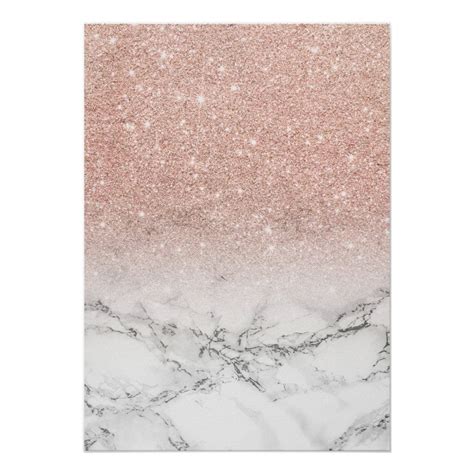 Girly Faux Rose Pink Glitter Ombre White Marble Poster