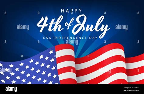 Us Independence Day Banner Poster Or Greeting Card With National Flag On Blue Background