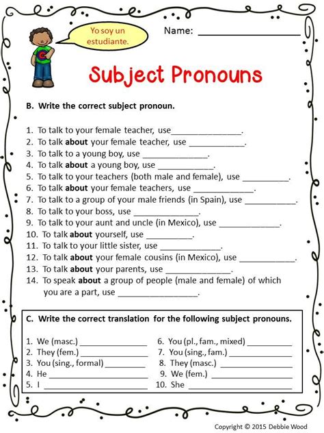 Subject Pronouns Spanish Worksheet Answers