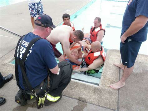 Firefighters Practice Water Rescue At Longshore Pool