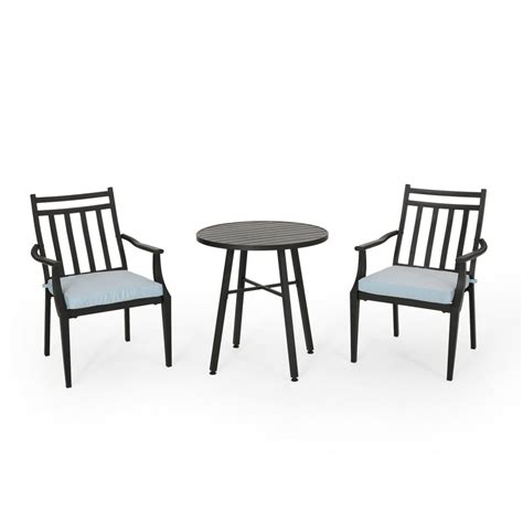 Olive Outdoor 3 Piece Bistro Set With Cushions Matte Black And Light