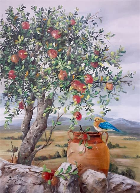 Pomegranate Tree Oil Painting Oil Painting Trees Trees Art Drawing