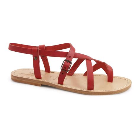 Red Leather Sandals Flat Ph
