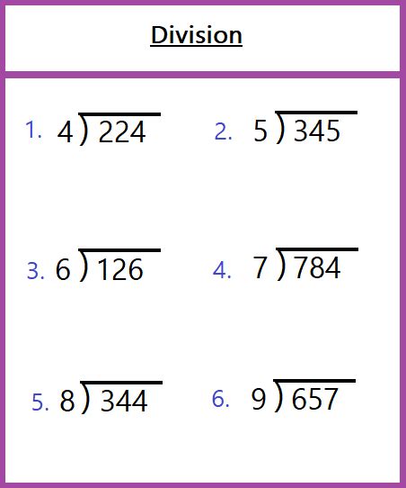 Grade 3 Division Worksheets Division Sums For Class 3