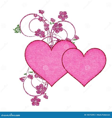 Two Pink Hearts With Glitter Flowers Royalty Free Stock Photo Image