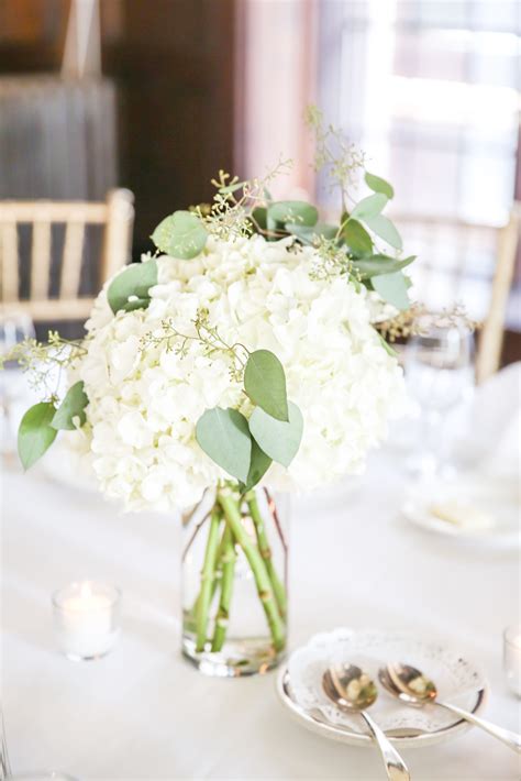 Hydrangea And Eucalyptus Centerpiece Hydrangeas Wedding Flower