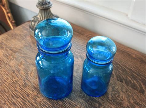 Vintage Belgium Blue Glass Containers Apothecary Jars