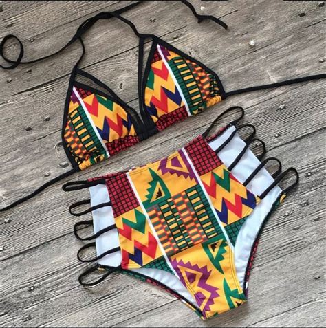 African Goddess Swimsuit African Print Swimsuit High Waisted Bathing Suits Backless Bikinis