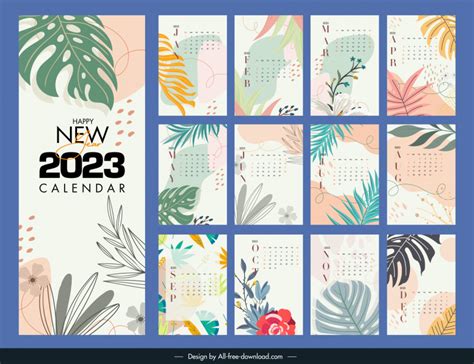 Calendar 2023 Backdrop Templates Classical Leaf Design Vectors Images