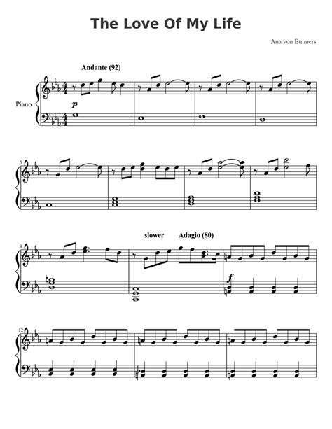 The Love Of My Life Sheet Music For Piano Solo