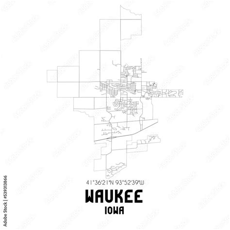 Waukee Iowa Us Street Map With Black And White Lines Stock