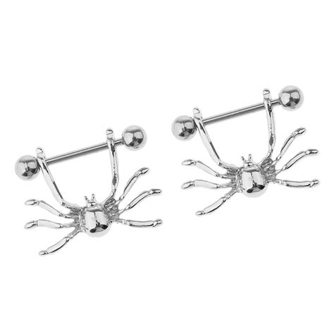 1 Pair Halloween Punk Sexy Spider Stainless Steel Nipple Bar Ring Shield Body Piercing Jewelry
