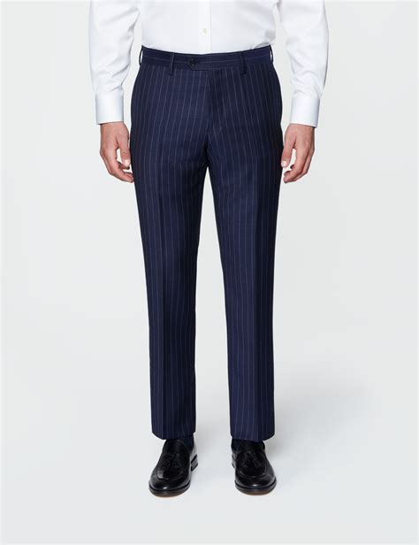 Mens Navy Chalk Stripe Double Breasted Slim Fit Suit Hawes And Curtis