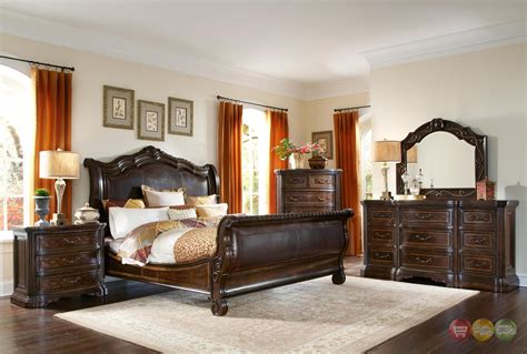 valencia traditional genuine leather upholstered sleigh bedroom set