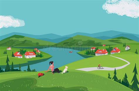 Mountain Valley Landscape Stock Vector Illustration Of Countryside