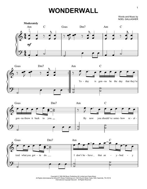 Wonderwall Sheet Music By Oasis Easy Piano 66867