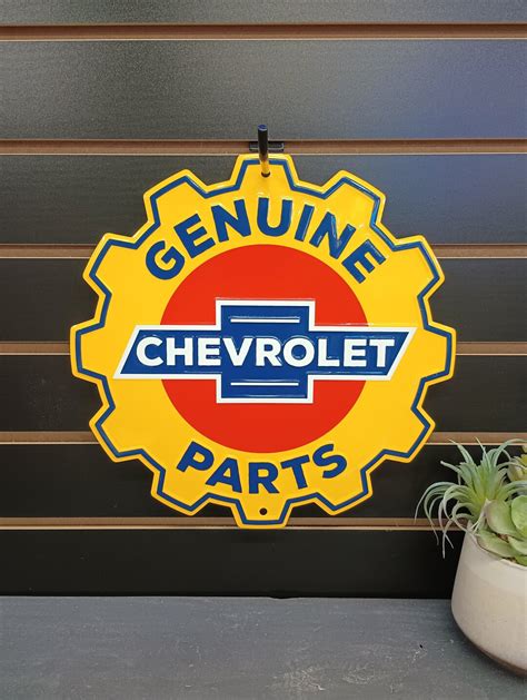 Chevy Gear Sign Chevrolet Genuine Parts Die Cut Aluminum Metal Sign