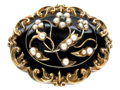 Black Enamel 15ct Gold Mourning Brooch The Antique Jewellery Company