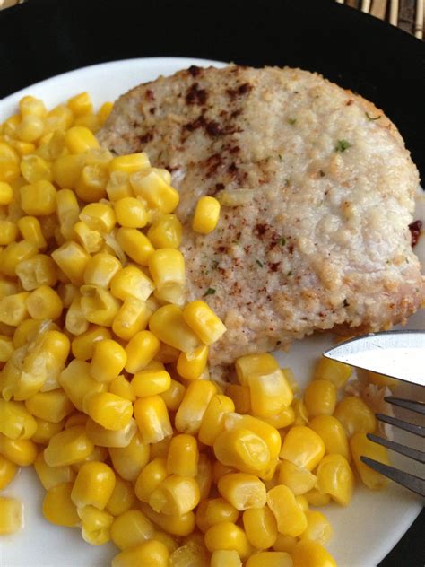 1 cup crushed butter crackers. My "Famous" Pork Chops (a touch of cinnamon) Corn as the ...