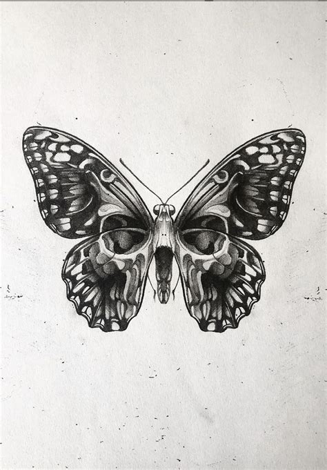 Dark Black And White Butterfly Skull Artwork By Our Friend