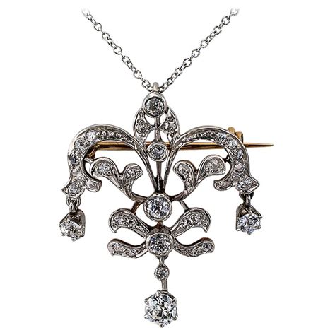 Edwardian Platinum And Gold Diamond Brooch Pendant For Sale At 1stdibs