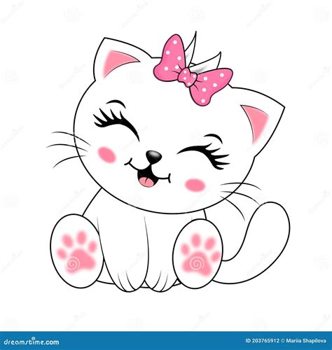 Cute Cartoon Kitten On A White Background Stock Vector Illustration