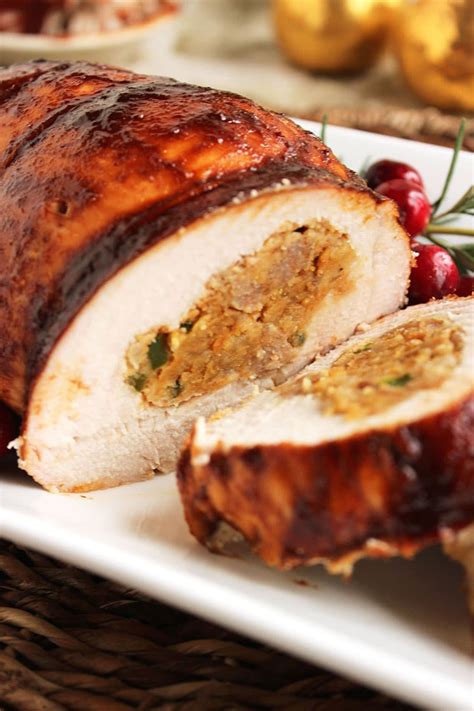 spicy cornbread and sausage stuffed turkey roulade with cranberry barbecue sauce the suburban