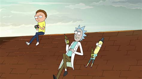 Tv Show Rick And Morty Morty Smith Rick Sanchez Are Sitting On Rooftop