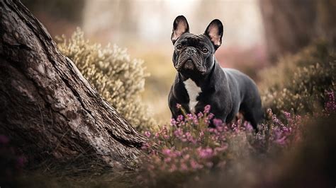 Bulldog Francés Negro En Flores Perro Fondo De Pantalla Hd Peakpx