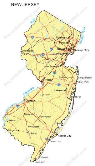 New Jersey Powerpoint Map Counties Major Cities And Major Highways
