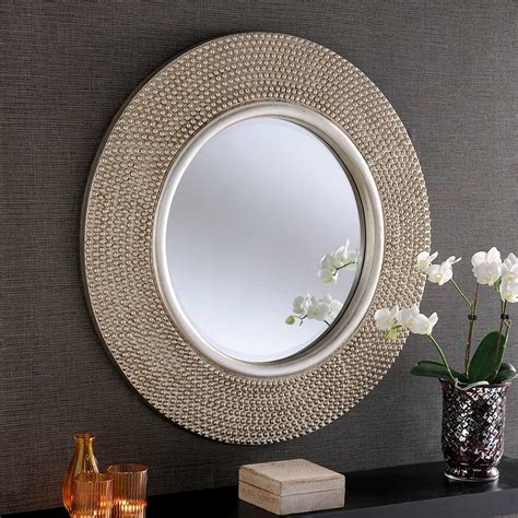 Circular Contemporary Silver Studded Wall Mirror Wall Mirrors