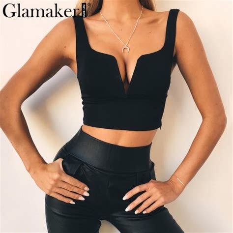 Black Deep V Neck Summer Sexy Crop Top Women White Strap Short Tank Tops Female Red Sleeveless