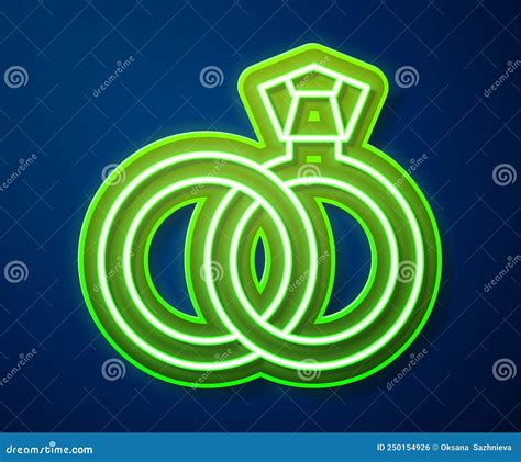 Glowing Neon Line Wedding Rings Icon Isolated On Blue Background Bride