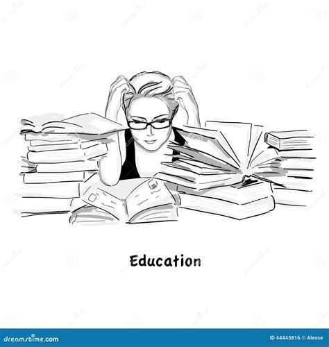 Girl In The Library Reading The Book Stock Vector Illustration Of