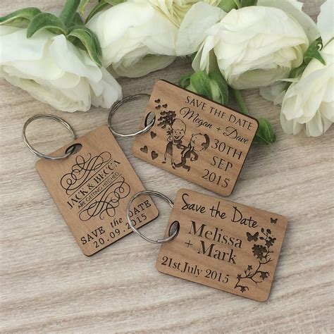 Wooden Engraved Save The Date Key Ring Handmade Wedding Invitations