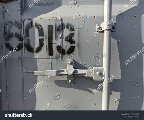 Gray Shipping Container Door Latch Number Stock Photo 2078504062