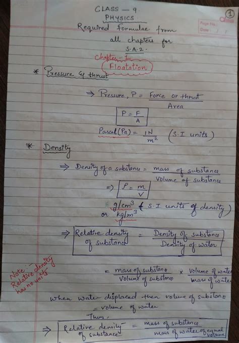 Aps Golconda Priyanka Gupta Class 9 Sa2 Physics Formulae